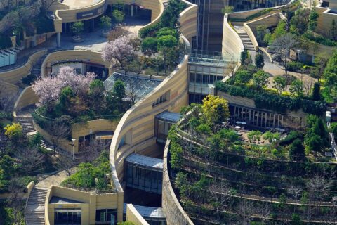 なんばパークス。スイスホテル南海大阪から望む。大阪府大阪市にて。