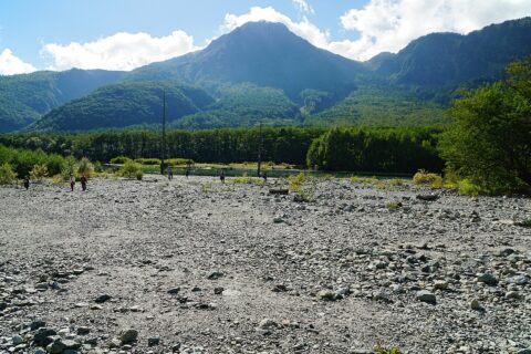 千丈沢にて。 所在地は長野県松本市の上高地。