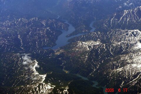 阿賀野川水系只見川の奥只見ダムと大鳥ダム湖（右下）