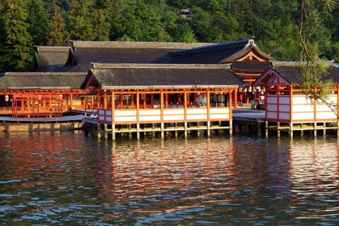 Itsukushima Shrine on Miyajima island during high tide
