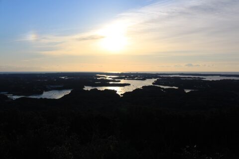 Ago Bay and sunrise seen from Yokoyama Viewpoint, in Shima, Mie prefecture, Japan.