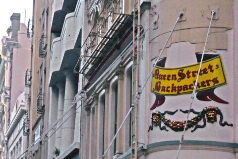 Detail of buildings in Queen St. Auckland, North Island, New Zealand