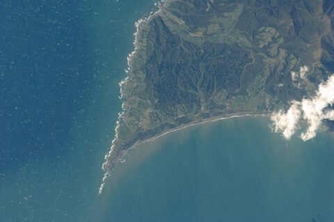 HOKKAIDO--ERIMOMISAKI, COAST, MTS, taken from the International Space Station on Oct. 11, 2009.