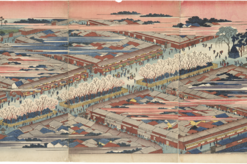 新吉原の桜。歌川広重（1835年3月頃）