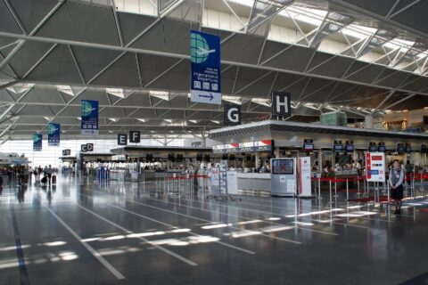 Check-in Counter of Chubu Centrair International Airport. (Tokoname City, Aichi Prefecture, Japan)