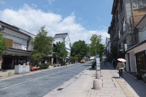 中央通り (長野市)。善光寺への参道として長野駅前から善光寺までを南北に結ぶ。善光寺大門バス停付近にて