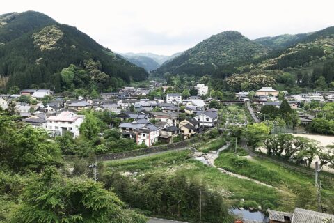 A cityscape of Furyu from the hill. Fujichō Furuyu, Saga City, Saga Prefecture, Japan.