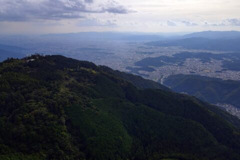 Aerial drone shot of the city of Kyoto with Mount Hiei visible in the foreground, taken from 150 metres above ground level (as measured from the take-off point) using a DJI Mavic Air 2 drone, as 5 different exposure shot