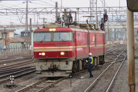 An EH800-14 locomotive at Goryōkaku Station, Hokkaido, Japan.