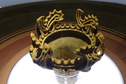 Flame-style Pottery. Exhibit "Exploring Jomon Culture", Niigata Prefectural Museum of History, Nagaoka, Niigata Prefecture, Japan.