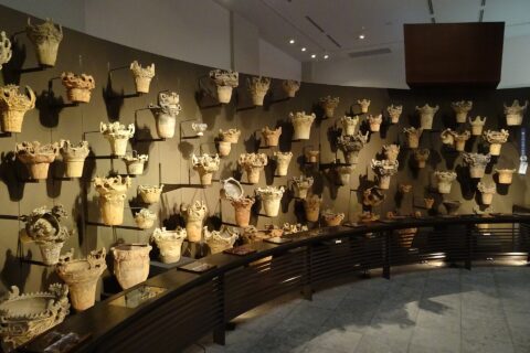 Flame-style Pottery. Exhibit "Exploring Jomon Culture", Niigata Prefectural Museum of History, Nagaoka, Niigata Prefecture, Japan.