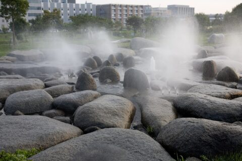 Port Island: Fountain at Port Island (Kobe, Japan)