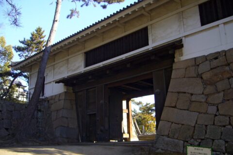 Fukuyama Castle "Sujiganegomon" in Fukuyama, Hiroshima prefecture, Japan