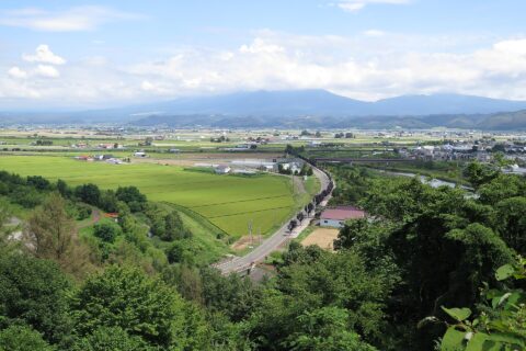 The city of Furano, as seen from the Furano Wine House. Hokkaido, Japan.