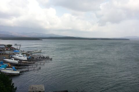 青森県津軽半島北西部にある十三湖。十三湖大橋より撮影。