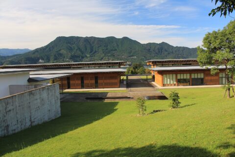 Kumano Kodō Center and Mount Tengura in Owase, Mie Prefecture, Japan.