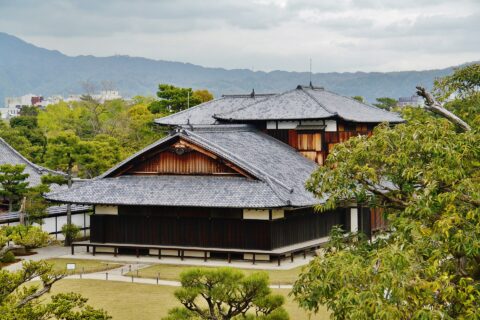 View from the Keep Ruins to the Honmaru Palace of Nijo Castle, Kyoto, Kyoto Prefecture, Kinki Region, Japan