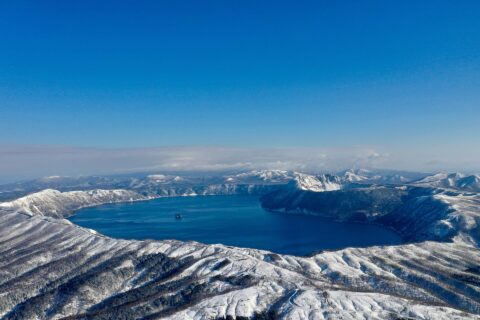 Lake Mashū in Japan during a snowy winter in Akan National Park Hokkaidō