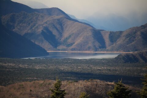 Aokigahara and Lake Motosu from Mount Ashiwada in Yamanashi prefecture, Japan.