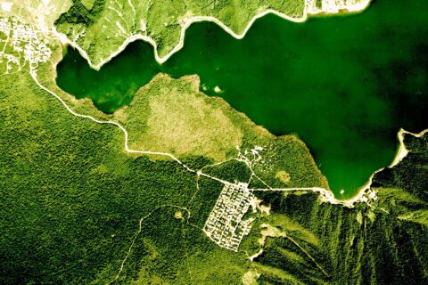Lake Sai and Aokigahara Forest Aerial photograph