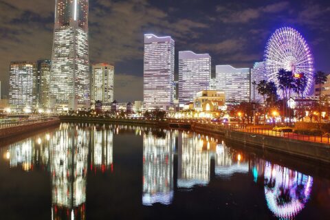 Night time view of Landmark Tower in Yokohama