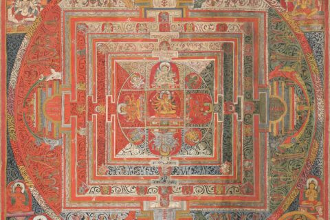 Manjuvajramandala with 43 deities, from Tibet. Tempera on cotton. Measures 71 by 85 centimetres (28 in × 33 in). Held at the Museo d'Arte Orientale.