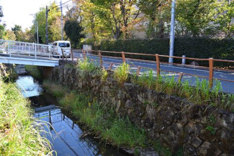 丸子川と東京都市大学世田谷キャンパス（東京都世田谷区玉堤）