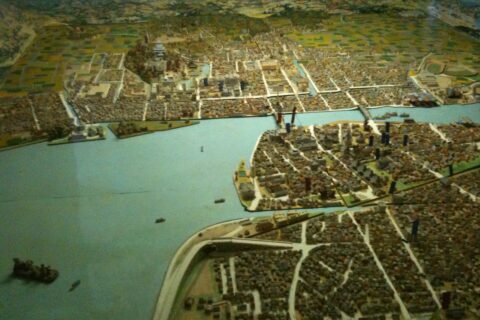 Château de Matsue au Japon, maquette de la ville basse.