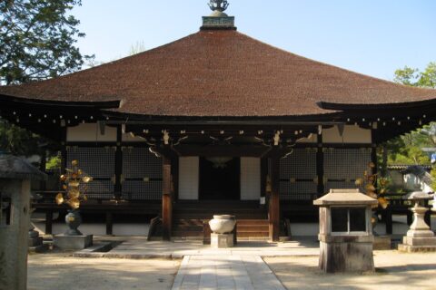 The Mie-do or Founder's Hall at Ninna-ji. It was built as part of the temple reconstruction in the 17th century after the temple complex was largely destroyed by fire during the Onin War in the 15th century. Picture was