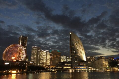 Minato Mirai 21 at dusk, as seen from Yokohama Hammerhead.