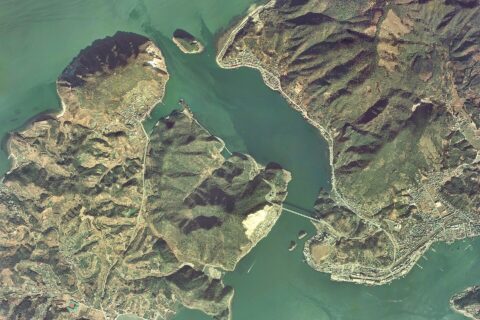 三角ノ瀬戸（熊本県宇城市、上天草市）付近の空中写真。cku-74-18_c4aの4,5,6、cku-74-18_c38bの6,7,8、合計6枚を合成作成。