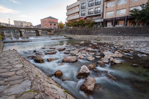Miyagawa River, in Takayama, Gifu prefecture, Japan