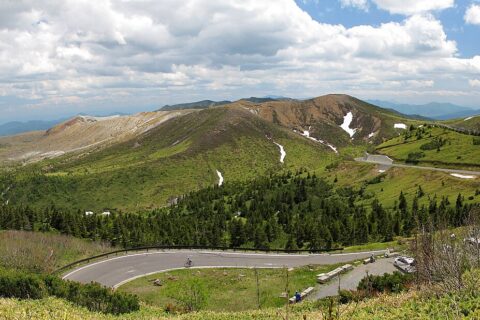Mount Kusatsu-Shirane seen from the north in Japan.