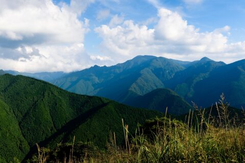 Mount Misen (1,895 metres) and Ōmine Mountains from Mount Kan'onmine in Tenkawa, Nara Prefecture, Japan.