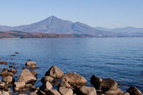 Mount Bandai as seen from Lake Inawashiro, Fukushima Pref., Japan