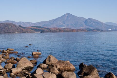 Mount Bandai as seen from Lake Inawashiro, Fukushima Pref., Japan