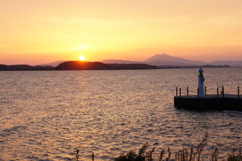 Mount Tsukuba over Kasumigaura lake.
