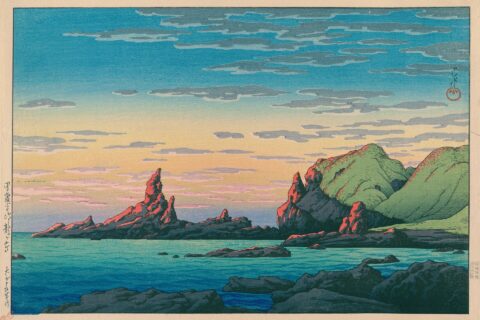 Ryuga Island, Oga Peninsula (Oga Hantō, Ryūgashima), from the series Souvenirs of Travel III (Tabi miyage dai sanshū)