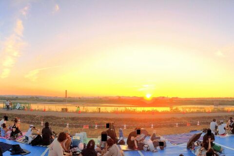 長岡花火の観覧席（パノラマ・信濃川側）