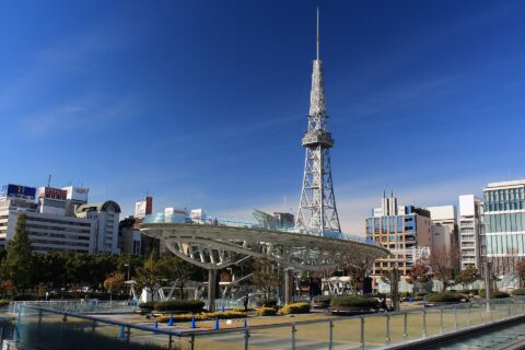 Nagoya TV Tower and Oasis 21 in Nagoya, Aichi prefecture, Japan.
