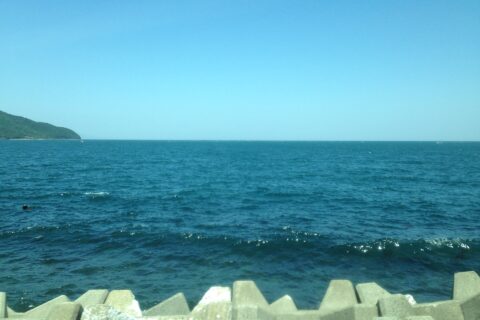 ​亀浦港付近の鳴門海峡。左端は島田島の思崎付近