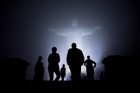 United States President Barack Obama, First Lady Michelle Obama, and daughters Sasha and Malia, tour the Christ the Redeemer statue surrounded by mist in Rio de Janeiro in Brazil on 20 March 2011. (Official White House P