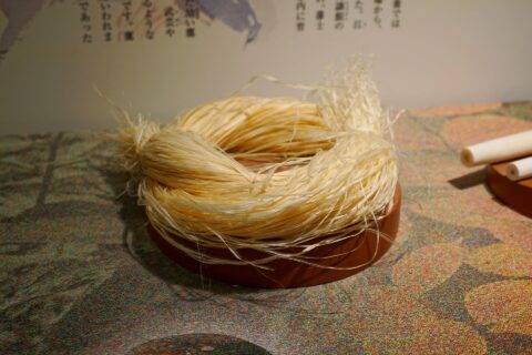青苧(からむし)の繊維。古くより上杉氏の領国の財政を支えた産物である。(米沢市立上杉博物館)