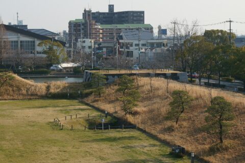 The southwest tower base of Saga Caslte, from the keep tower base, in Saga Caslte Park, Jonai, Saga city, Saga prefecture.
