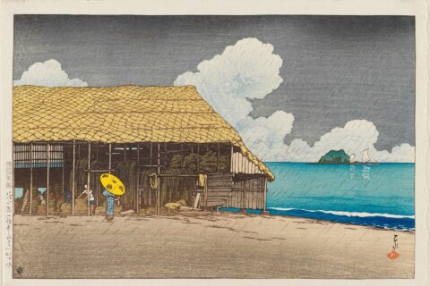 「旅みやげ第二集」より『浜小屋（越中氷見）』、木版画