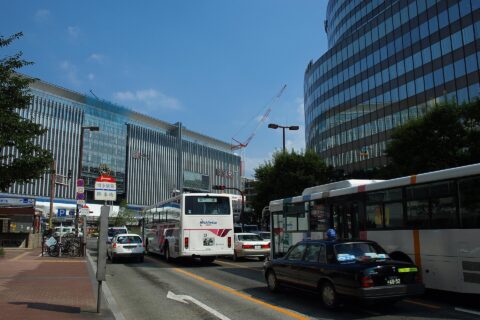 Taihaku-dori avenue in Fukuoka City, view towards Hakata Station from Fukuoka Sunpalace