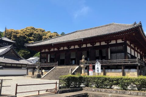 當麻寺曼陀羅堂、左奥は西塔 (2019年5月)