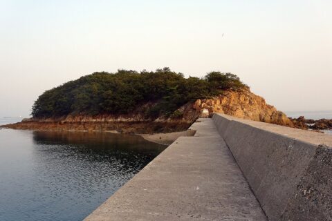 本土と堤防で連繋する玉津島