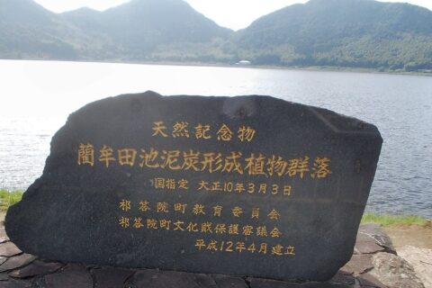 Monument for the peat forming vegetation of Imuta-ike is standing at the entrance of Imuta Lake (pond) which is designated as a natural monument by the government in 1921.