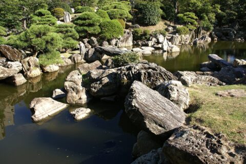 Tokushima Castle Lordly Front Palace Garden in Tokushima, Tokushima prefecture, Japan